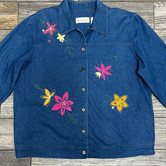 Alfred Dunner Women's 14 Denim Jean Shirt Jacket Shacket Embroidered Floral L - Picture 8 of 15